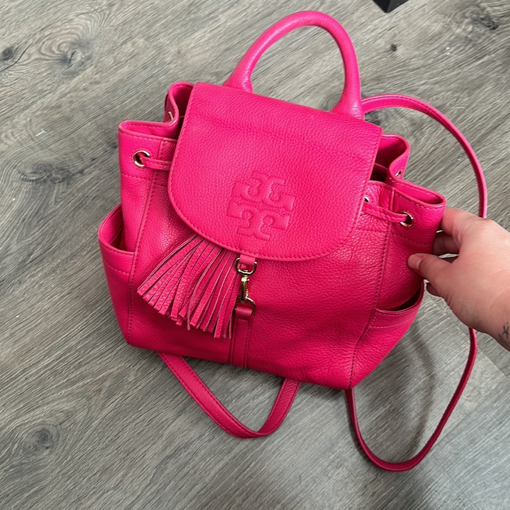 Tory Burch Bright Pink Fringe Backpack